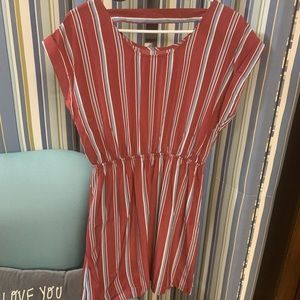 Lightweight Soft Red/white/blue Striped mini dress